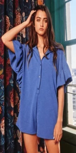 BucketList kastiger einfarbiger Strick-Strampler mit Rüschenärmeln marineblau Damengröße Large - Bild 1 von 9