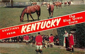 Postal de caballos de pura sangre del estado de hierba azul pancarta de Kentucky saludos desde Kentucky - Imagen 1 de 2