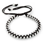 Plaited Black Silk Cord With Silver Tone Bead Friendship Bracelet - Adjustable