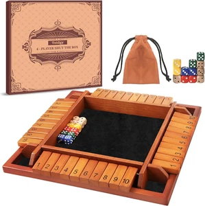 4 Players Shut the Box Dice Games, Wooden Board Table Math Game with 12 Dice ... - Picture 1 of 12