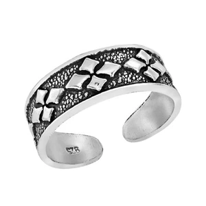 Retro Argyle Pattern Detailed Sterling Silver Pinky or Toe Ring - Picture 1 of 4