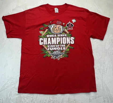 Vintage Anaheim Angels 2002 World Series Champions King Of  Jungle  T-Shirt XL Cover