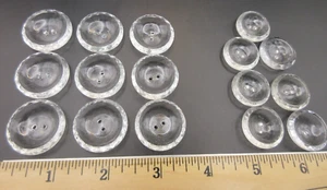Lot of 16 9pc 1" + 7pc 3/4" VINTAGE 1960s Clear Glass Button Cut Round Crackle - Picture 1 of 8