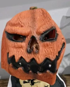 Pumpkin Head Mask Scary Jackolantern Latex Cosplay NEW - Picture 1 of 5