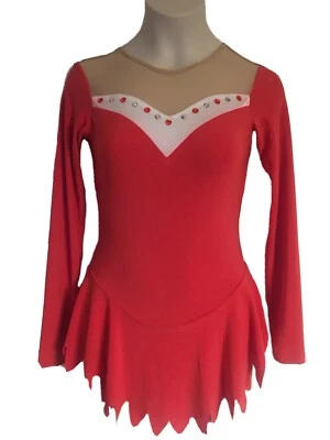 Figure Skating Competition Dress Child M Ice Skate Crystals Dk Orange - Image 1 of 4