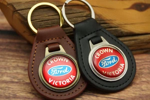 VINTAGE FORD CROWN VICTORIA CAR GENUINE LEATHER KEY FOB CHAIN RING Automotive - Picture 1 of 6