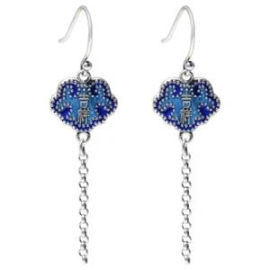 Lucky Charm 925 Sterling Silver Tassels Drop Earrings Blue Enamel Gift for Her - Picture 1 of 8