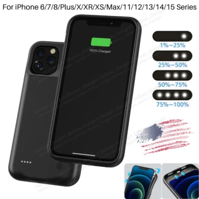 For iPhone 15 14 13 12 11 Pro Max Battery Charger Case Power Bank Charging Cover - Image 1 of 4