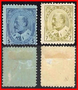 CANADA 1903 EDWARD VII 5c + 7c SC#91-92 MHHR OG con CV DELGADOS $580.00 - Imagen 1 de 1