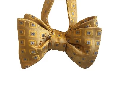 Мужской шелковый галстук-бабочка геометрический синий цветочный на желтый галстук-бабочка ручной работы, самостоятельный галстук - Изображение 1 из 4