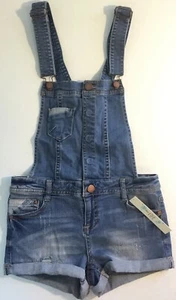 NEW LOVE FIRE Blue Jean Bib Overalls Shorts 2 / 26 Pants Shortalls Bibs Jeans - Picture 1 of 10