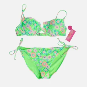 NWT Ninety Nine Degrees Juniors Bikini Size Large Underwire Green Y2K Prep Beach - Picture 1 of 7