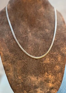 Vintage Estate Sterling Silver Bold Flat Curb Link Chain Unisex Necklace 24" - Picture 1 of 5