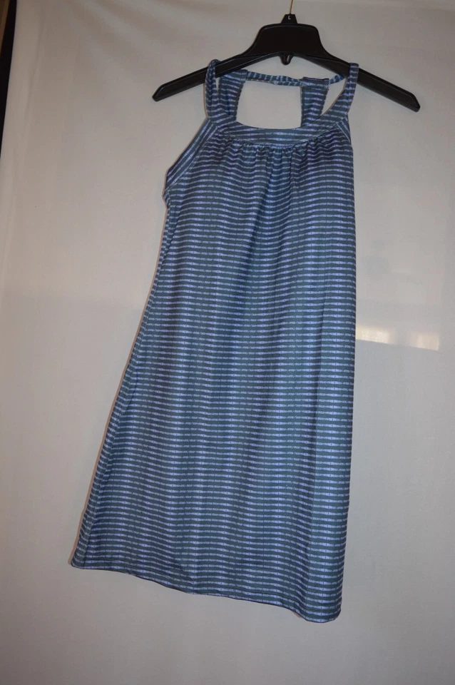 PrAna Cantine Active Outdoor Casual Dress Blue Stripe Halter Style Dress XS