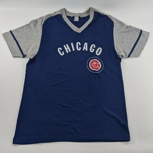 Vtg Champion Chicago Cubs Blue V Neck T Shirt Size XL - Picture 1 of 6