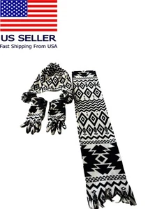 Old Navy Scarf Glove Hat 3 Piece Set Unisex Black White preowned - Picture 1 of 3