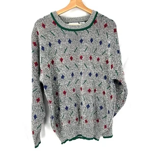 Suéter abuelo Hennessy by Van Heusen vintage años 90 gran tamaño geométrico gris XL - Imagen 1 de 11