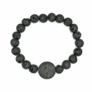 Edelstein Runde Lava Perlen Armband Elastische Kordel Vulkanstein Herren Schmuck - Bild 1 von 3