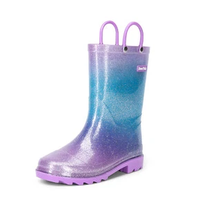 Kids Girls Rain Boots Easy-on Handles Sparkly Waterproof Outdoor Rain Boots US - Picture 1 of 14