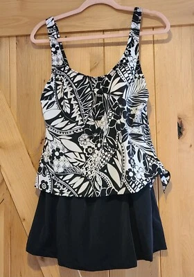 Azul Traje de Baño Vestido de Baño Talla 14 Negro Blanco Dorado Una Pieza Lado Corbata Foto 1 de 4