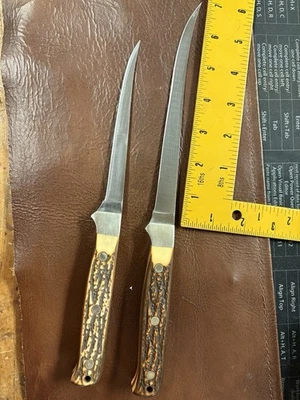 VINTAGE PAIR OF SCHRADE UNCLE HENRY FISH FILET KNIVES, 5in/7in Blades USA 167 — 第 1/4 张图片