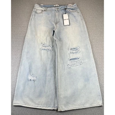 Novo Jeans Feminino Solto Perna Larga Baggy 20/39X31 Cintura Alta Quase Famoso Lavagem Leve - Imagem 1 de 4