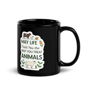 🌿 Tazza Eco Vegan Love in ceramica nera lucida ☕Design amanti degli animali - Foto 1 di 7