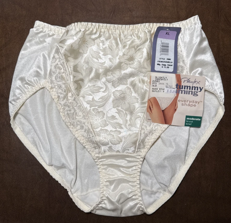 Nuevo con etiquetas Calzoncillo de encaje satinado control moderado recorte abdomen Playtex vintage talla XL Foto 1 de 4