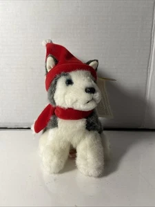 Russ Berrie Dash Christmas Puppy Dog Husky Plush Hat 5” Tall Soft Animal - Picture 1 of 7