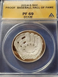 A 2014-S NATIONAL BASEBALL HALL OF FAME HALF DOLLAR ANACS PF69 DCAM - Picture 1 of 2
