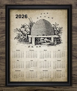 Beehive Calendar 2026 Print, Vintage Wall Art, Beekeeping Poster, Unframed - Picture 1 of 1