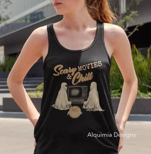 Scary Movies & Chill Tank, Halloween Tank Top, trendiges Vintage inspiriertes Shirt - Bild 1 von 10