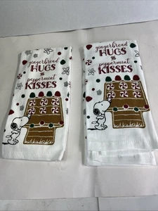 2 Küchentücher Peanuts Snoopy 16” x 26” Lebkuchen Umarmungen Pfefferminzküsse A - Bild 1 von 4