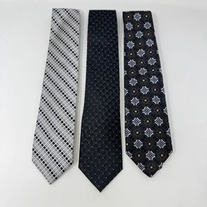 Robert Talbott Van Heusen Ties Lot of 3 Mens Black Geometric Silk Polyester - Picture 1 of 13