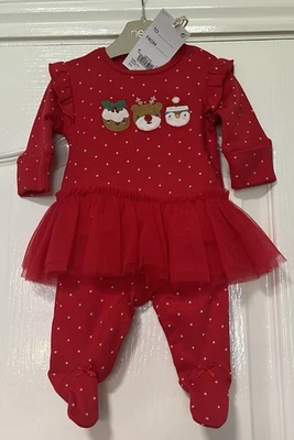 Bnwt Next Girls Christmas Sleepsuit First Size - Image 1 of 2