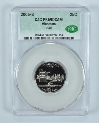 2005-S Washington State Quarter Minnesota CLAD PR69 DCAM CAC CACg *6387 - Image 1 of 4