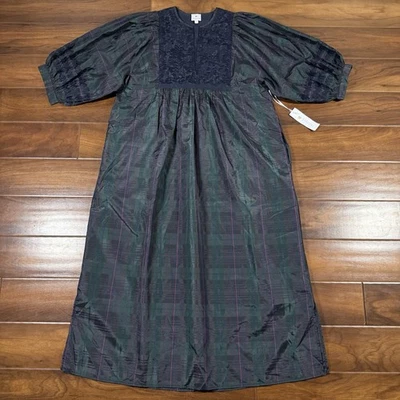 J.Marie Women's Size Small Green Plaid Embroidered Katrina Midi Dress - Image 1 of 4