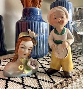 VINTAGE Japan Figurines Drummer Boy and Fancy Ladyhead - Picture 1 of 6