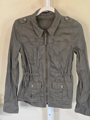 Chaqueta de Carga Militar Express Para Mujer XS Verde Cremallera Completa Utilidad Cintura Cincha Foto 1 de 4