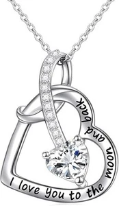 FLYOW Sterling Silver Heart Necklace I Love You to The Moon and Back Jewelry - Picture 1 of 7
