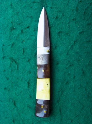 Custom High Carbon Steel Folding Knife Damascus Bolster Sheath Camel Bone NEW - Image 1 of 4