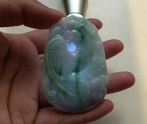 Cert'd Fine Natural Type A Lavender Jadeite Jade Fly Dragon Big Pendant - Picture 1 of 12