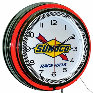 19" Sunoco Race Fuels Gas Oil Double Neon Clock Man Cave Garage Decor (Red) - Bild 1 von 7