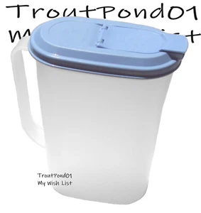 TUPPERWARE Refrigerator Pitcher Fits in Door Slim Line 2 Quart Blue Lid NEW - Picture 1 of 5