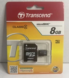 Transcend 8GB Class 4 MicroSDHC Memory Card & SD Adapter Brand New Sealed - Photo 1 sur 2