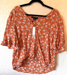 Sanctuary Top Blouse Small Garden Party Wrap Floral Flutter Sleeve Orange NEW - Picture 1 of 12