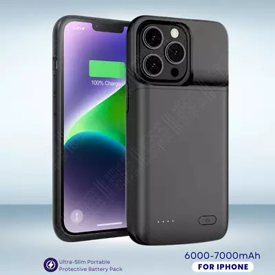 Battery Power Bank For iPhone 16 15 14 13 12 11 XR 8 Charger Case Extended Cover - Image 1 of 4