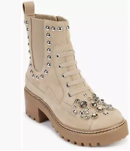 Karl Lagerfeld Paris studded combat boot Breck Taupe Size 8.5 New Embellished - Picture 1 of 12