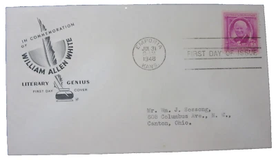 USA SCOTT  #960 FDC William A. White 3 cents 1948 HF Cachet - Image 1 of 2
