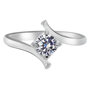 0.55Ct G-H VS2 5.00mm 100% Natural White Diamond Ring In Solid 14KT White Gold - Picture 1 of 5